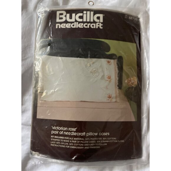 Victorian Rose Needlecraft Pillowcases Kit Complete Open Package - Picture 14 of 16